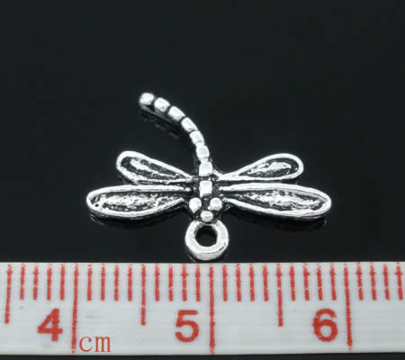 1x Bedeltje Libelle Donker Zilver 17 x 15 mm