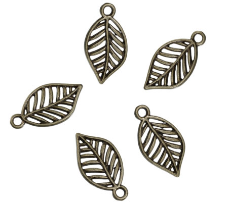 1x Bedeltje Blaadje Brons Filigrain