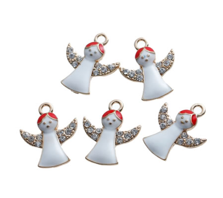 1x Engeltje Bedeltje Emaille Wit/Rood Goud