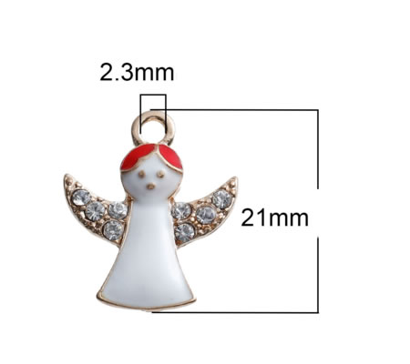 1x Engeltje Bedeltje Emaille Wit/Rood Goud