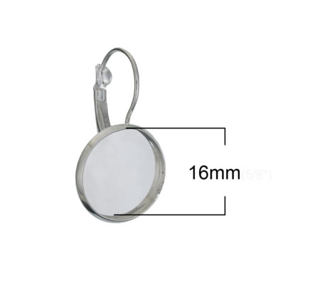 1 Paar Cabochon haakjes 16mm Licht Zilver