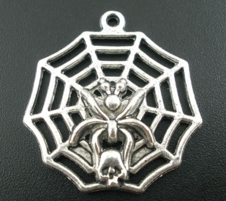 6x Bedeltjes Spinnen (web) Donker Zilver