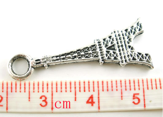 1x Bedeltje Parijs Donker Zilver 32 x 12 mm