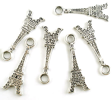 1x Bedeltje Parijs Donker Zilver 32 x 12 mm