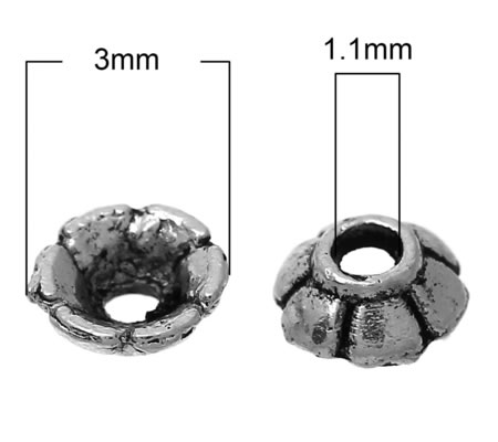 100x Mini Kralen Kapjes Donker Zilver