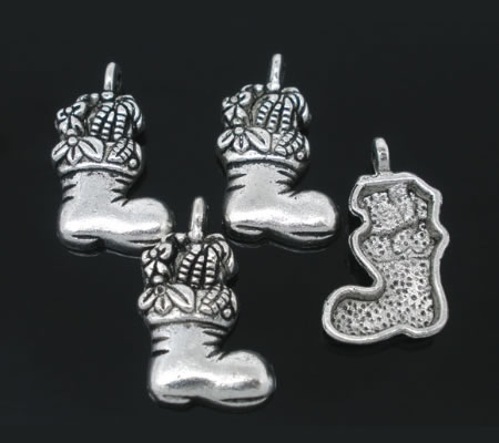 1x Kerst Bedeltjes Donker Zilver Laarsje