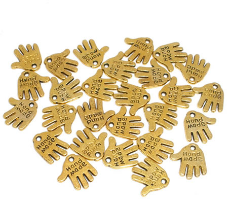 10 stuks "Hand made" Bedel Goudkleurig