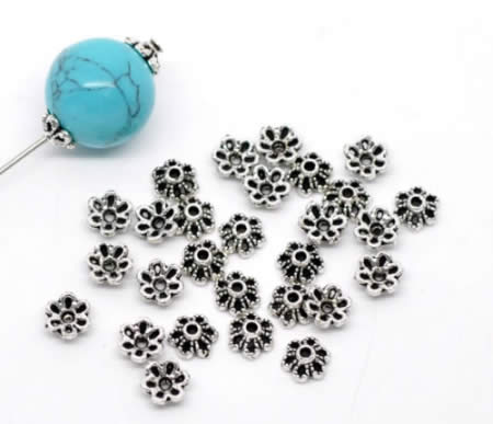 50x Kralenkapjes 6 mm Donker Zilver