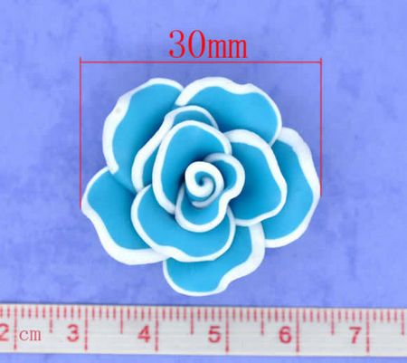 1x Fimo roos turquoise/wit 3 cm