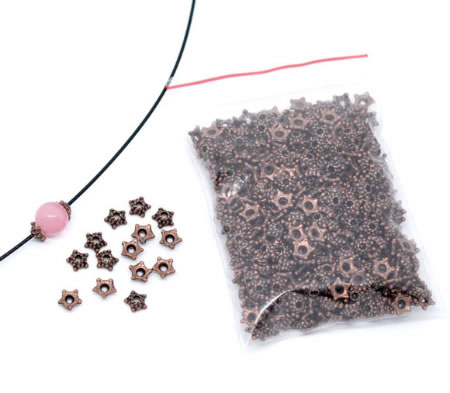 50x Rood Koper kralenkapjes stervormig