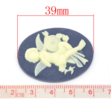 1x Grote Cabochon Blauw / Wit