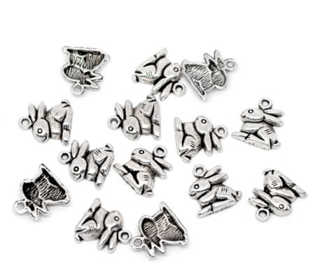 1x Konijn Bedeltje Donker Zilver