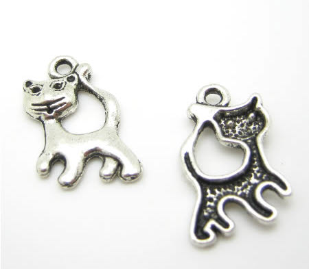 1x Kat Bedeltje Donker Zilver