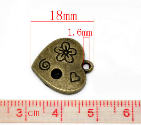 1x Hart Bedeltje  Brons / strass wit