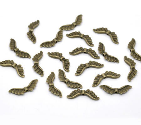 1x Metalen Engel Vleugetjes Kraal Brons