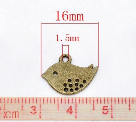 1x Bedeltje Brons Vogeltje 16 x 13 mm