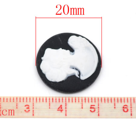 Camee zwart/wit rond 20mm