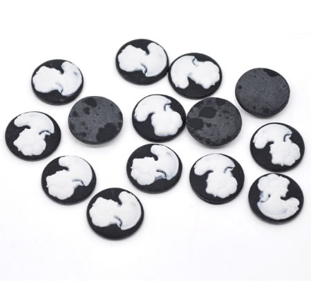 Camee zwart/wit rond 20mm