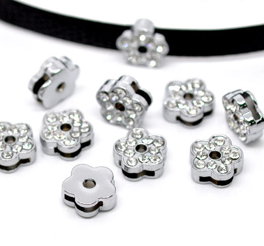 1x Sliderkraaltje donker zilver/strass Bloem