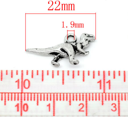 1x Klein Bedeltje Dinosaurus Donker Zilver