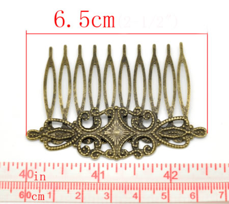 1x Haarkammetje brons 65 mm