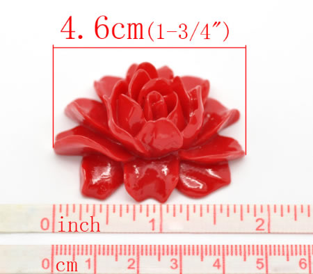 1x Cabochon bloem Rood 46 mm