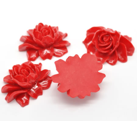 1x Cabochon bloem Rood 46 mm
