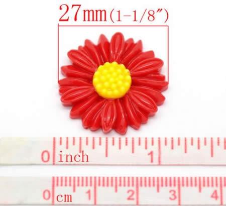 Cabochon zonnebloem rood/geel