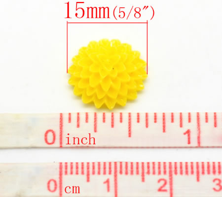Cabochon chrysant Geel 15 mm