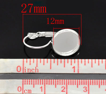 1 Paar Licht zilver Cabochon Oorbelhaakjes 12 mm