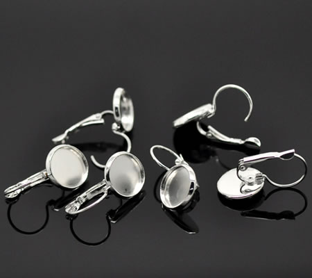 1 Paar Licht zilver Cabochon Oorbelhaakjes 12 mm