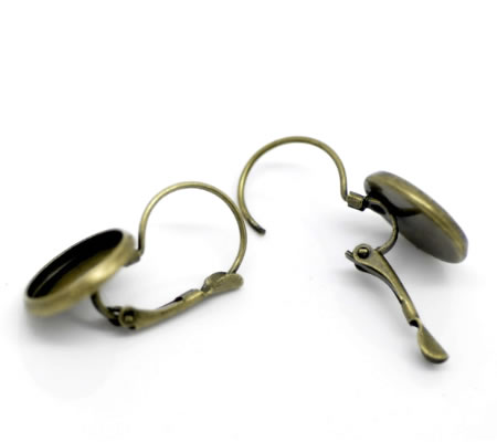 1 Paar Cabochon oorbelhaakjes Brons 12 mm