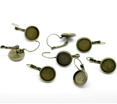 1 Paar Cabochon oorbelhaakjes Brons 12 mm