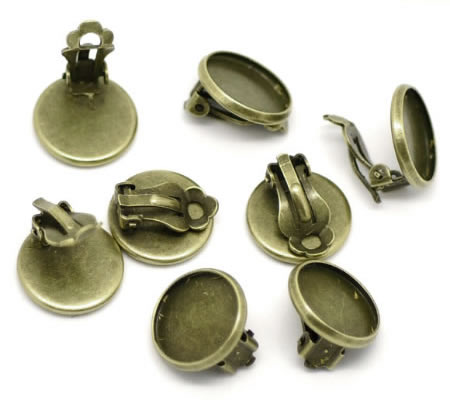 1 Paar Cabochon Oorbel clips Brons 14 mm