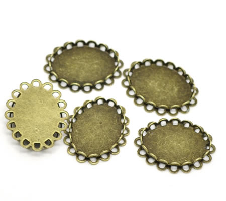 1x cabochonhoudertje Brons Ovaal