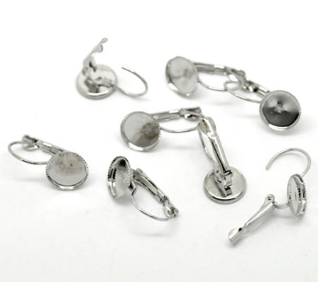 1 Paar oorbelhaakjes cabochon plakvlak donker zilver