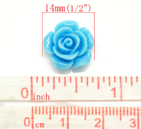 1x Cabochon Roosje Blauw Rond