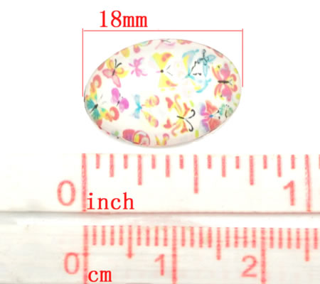 Glazen Cabochon 18 x 13 mm bloemetjes