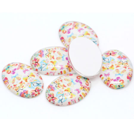 Glazen Cabochon 18 x 13 mm bloemetjes