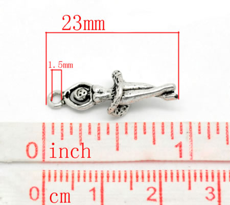 1x Bedeltje Ballerina Donker Zilver 23 x 8 mm