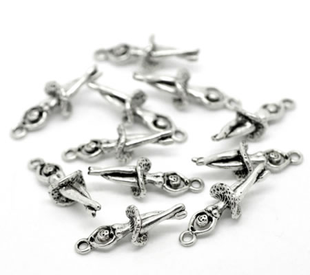 1x Bedeltje Ballerina Donker Zilver 23 x 8 mm