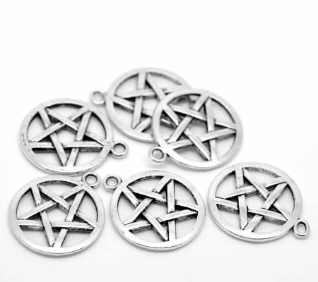 1x Bedel Pentagram Donker Zilver