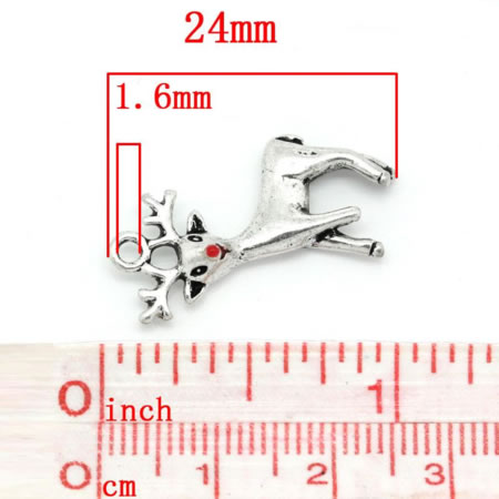 1x Bedeltje Hertje Rood-Donker Zilver