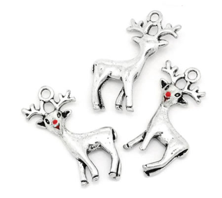 1x Bedeltje Hertje Rood-Donker Zilver