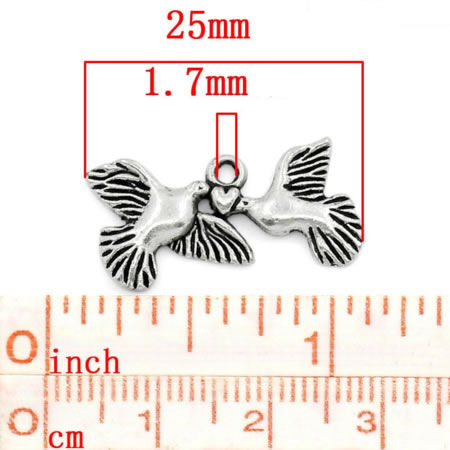 1x Bedeltje Donker Zilver Duifjes