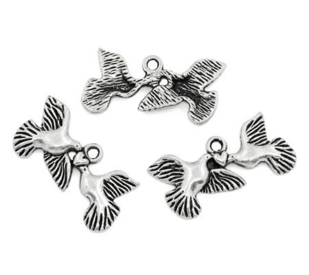 1x Bedeltje Donker Zilver Duifjes