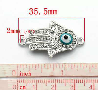 1x Connector donker zilver/strass Hamsa