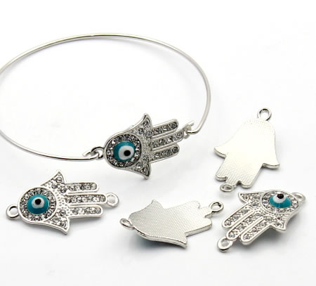 1x Connector donker zilver/strass Hamsa