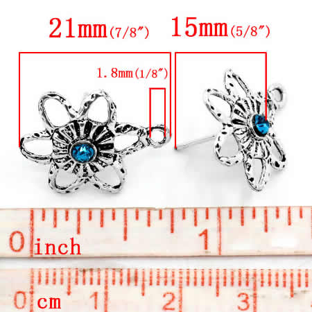 1 paar Stekertjes Donker Zilver / Steentje