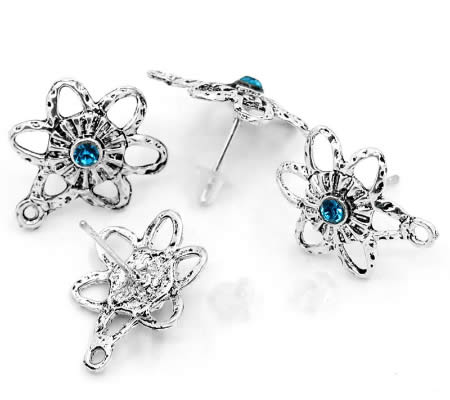 1 paar Stekertjes Donker Zilver / Steentje